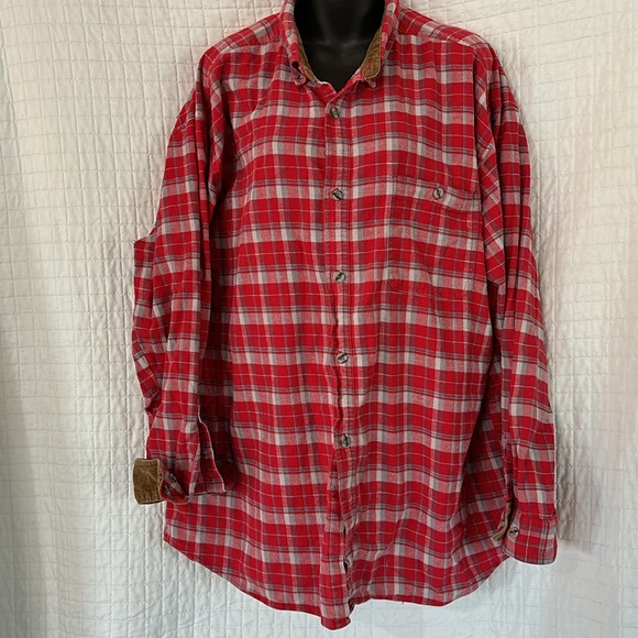 Rustic Ridge Red and Gray Flannel with Brown Corduroy Neck and Cuff Accent - Picture 7 of 8
